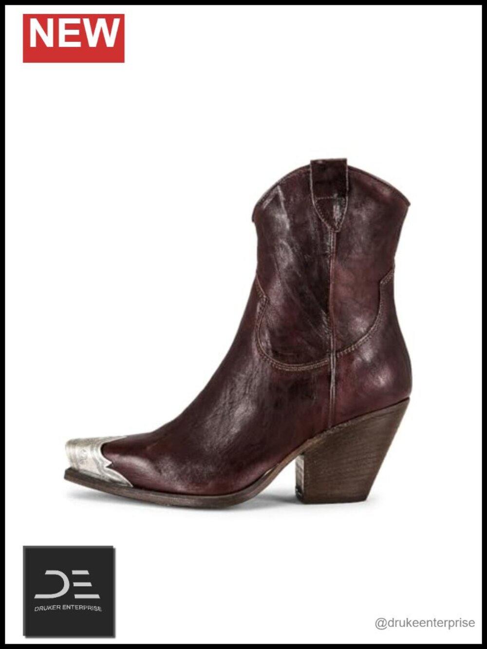 Women's Cowgirl Ankle Boots Stacked Heel Snip Toe Side Zip